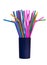 Bendy plastic drinking straws in pot, isolated