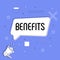 Benefits in bubble vector on bright background. Comic speech bubble
