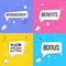 Benefits in bubble vector on bright yellow background. Announsement comic speech bubble
