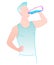 Benefits drinking water. Healthy human body hydration, man with bottle drinks water. Healthcare drink illustration
