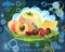 The benefits of vegetables, berries and fruits. Vector illustration. Chemical composition, vitamins, trace elements, energy value