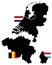 Benelux map and flags - three states in western Europe: Belgium, the Netherlands, and Luxembourg