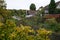 Benesov nad Ploucnici, Czech republic - September 29, 2019: houses above train track in autumn