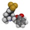 Benfluorex drug molecule withdrawn. 3D rendering. Atoms are represented as spheres with conventional color coding: hydrogen