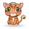 Bengal cat with beautiful eyes in cartoon style, hybrid, colorful illustration for children