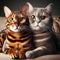 Bengal cat and British cat together as best friends