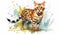 Bengal cat Digital watercolor painting on white background