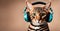 Bengal cat grooves: Feline charm in stylish headphones