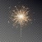 Bengal fire. New year sparkler candle isolated on transparent background. Realistic vector light eff
