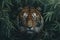 Bengal tiger in lush bamboo forest, vibrant photorealistic composition with intricate details