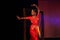 Bengaluru, INDIA â€“ October 30,2019: A young bharatnatyam dancer performs during `Sthreeratnaâ€™