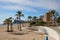 Benidorm, Alicante, Spain - November 27, 2019: people walk along the fantastic modern promenade of Poniente with views of