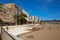 Benidorm, Alicante, Spain - November 27, 2019: Poniente beach, panorama of Benidorm with skyscrapers, palm trees and a beautiful