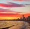 Benidorm skyline at sunset beach in Alicante