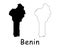 Benin Country Map. Black silhouette and outline isolated on white background. EPS Vector