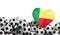 Benin flag heart with a soccer ball background. Football banner. 3D Rendering