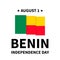 Benin Independence Day lettering with flag. National holiday celebrate on August 1. Easy to edit vector template for