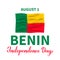 Benin Independence Day lettering with flag. National holiday celebrate on August 1. Easy to edit vector template for