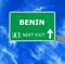 BENIN road sign against clear blue sky