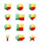 Benin - set of country flags in the form of stickers of various shapes.