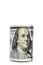 Benjamin Franklin detail on hundred-dollar bills stash isolated with copyspacen