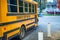 BENNINGTON, NH - OCTOBER 2015: Yellow schoolbus parked along a city street