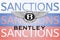 Bentley logo in front of the sanction text on the Russian flag. Fresh sanctions against Russia over its invasion of