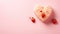 Bento cake with heart shaped heart pattern on light pink background, Valentine\\\'s Day, free space for text