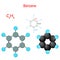 Benzene. C6H6. Chemical structural formula and model of molecule