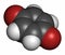 Benzoquinone (quinone, para-benzoquinone) molecule. 3D rendering. Atoms are represented as spheres with conventional color coding