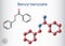 Benzyl benzoate molecule. It is topical treatment for scabies and lice. Structural chemical formula, molecule model. Sheet of