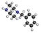 Benzylpiperazine BZP recreational drug molecule. 3D rendering. Atoms are represented as spheres with conventional color coding:.