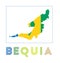 Bequia Logo. Map of Bequia with island name and.