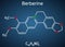 Berberine C20H18NO4, herbal alkaloid molecule. Structural chemical formula on the dark blue background