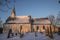 Berg Church in winter garb and sunset