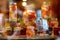 BERGAMO, ITALY - APRIL 2019: Assorted jars with preserved vegetables in olive oil sold on farmer market in Italy