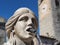 Bergamo, Italy. Close-up of the sphinx from whose mouth the water of the fountain flows. The Contarini fountain