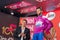 Bergamo, Italy May 21, 2017; Fernando Gaviria, in purple shirt, on the podium.