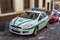 BERGAMO, ITALY - MAY 22, 2019: Italian local police car in historic part of Bergamo. Lombardy