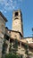 Bergamo, Italy. The old town. Landscape at the clock tower called Il Campanone. It is located in the main square of the upper town