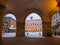 Bergamo, Italy.The old town. Landscape from the loggia to the old main square and the public library after a snow