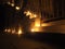 Bergamo, Italy. The Old town.The stair to the ancient building illuminated by candles, without public lights