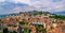 Bergamo Italy panorama. HDR artistic image. Lombardia zone.