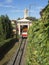 Bergamo, Italy. The red funicular in the old city of Bergamo at the upper station at San Vigilio hill