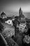 Bergamo medieval town black and white image