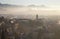 Bergamo - morning fog over lower town in morning