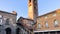 Bergamo Old city Citta Alta, Landscape on the the ancient Administration Headquarter called Palazzo della Ragione and the clock