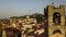 Bergamo, old city, Drone aerial view on the bell tower and the old buildings