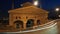 Bergamo, the old city. Landscape on the old gate named San Giacomo door during the evening with trails of headlights