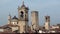 Bergamo - Old city Upper town, Italy. Landscape on the city center, the old towers and the clock towers from the old fortress